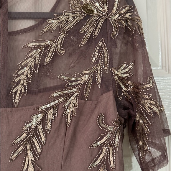 NWT Papell Boutique Womens Short Sleeve Beaded Evening Gown - Stone - Picture 10 of 16